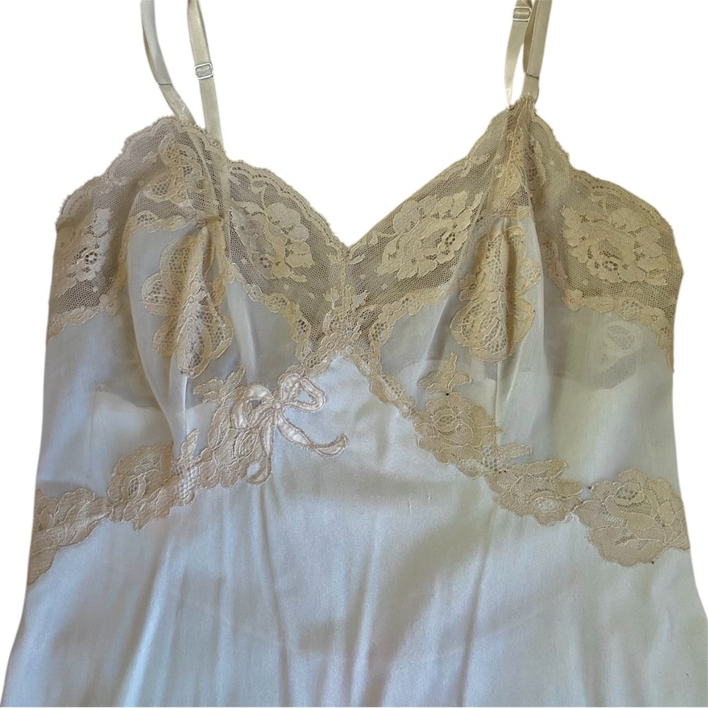 Perfect Vintage Cream Floral Lace Trim Midi Slip Dress - Picture 4 of 4